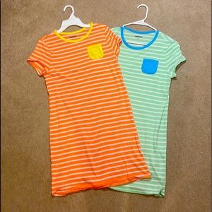 Two Vibrant striped shirt dresses with chest pocket
